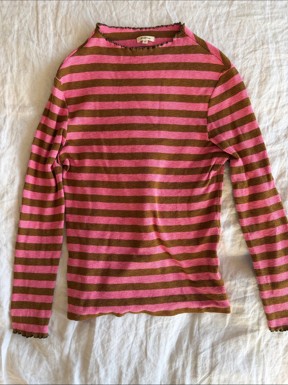 Bellerose Pink and Brown Striped Long-Sleeve Tee